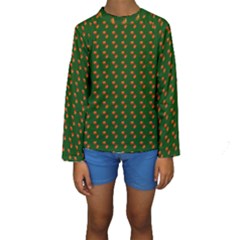 Kawaii Pumpkin Patt Green Kids  Long Sleeve Swimwear by violetheavensky