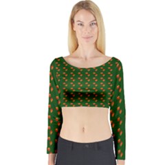 Kawaii Pumpkin Patt Green Long Sleeve Crop Top