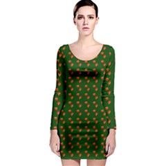 Kawaii Pumpkin Patt Green Long Sleeve Bodycon Dress