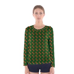 Kawaii Pumpkin Patt Green Women s Long Sleeve Tee