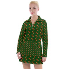 Kawaii Pumpkin Patt Green Women s Long Sleeve Casual Dress by violetheavensky