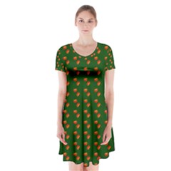 Kawaii Pumpkin Patt Green Short Sleeve V-neck Flare Dress by violetheavensky