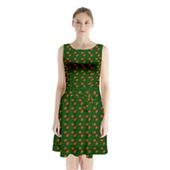 Kawaii Pumpkin Patt Green Sleeveless Waist Tie Chiffon Dress by violetheavensky