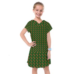 Kawaii Pumpkin Patt Green Kids  Drop Waist Dress by violetheavensky