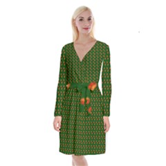 Kawaii Pumpkin Patt Green Long Sleeve Velvet Front Wrap Dress by violetheavensky