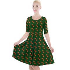 Kawaii Pumpkin Patt Green Quarter Sleeve A-line Dress by violetheavensky