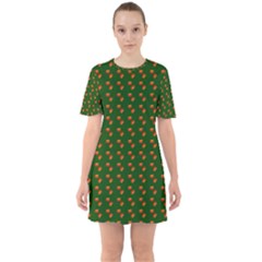 Kawaii Pumpkin Patt Green Sixties Short Sleeve Mini Dress by violetheavensky