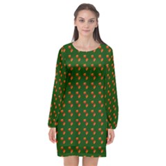 Kawaii Pumpkin Patt Green Long Sleeve Chiffon Shift Dress  by violetheavensky