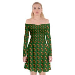 Kawaii Pumpkin Patt Green Off Shoulder Skater Dress by violetheavensky