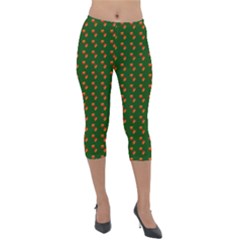 Kawaii Pumpkin Patt Green Lightweight Velour Capri Leggings  by violetheavensky