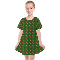 Kawaii Pumpkin Patt Green Kids  Smock Dress by violetheavensky