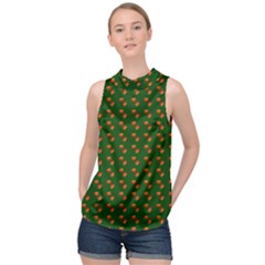 Kawaii Pumpkin Patt Green High Neck Satin Top by violetheavensky