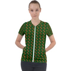 Kawaii Pumpkin Patt Green Short Sleeve Zip Up Jacket by violetheavensky