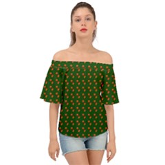 Kawaii Pumpkin Patt Green Off Shoulder Short Sleeve Top by violetheavensky