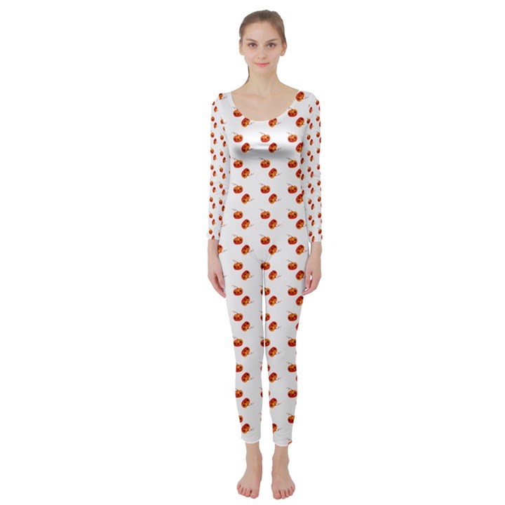 Kawaii Pumpkin Patt White Long Sleeve Catsuit