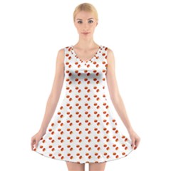 Kawaii Pumpkin Patt White V-neck Sleeveless Dress by violetheavensky