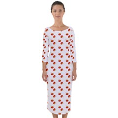 Kawaii Pumpkin Patt White Quarter Sleeve Midi Bodycon Dress by violetheavensky