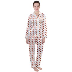 Kawaii Pumpkin Patt White Satin Long Sleeve Pajamas Set by violetheavensky