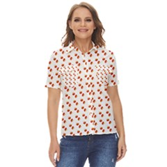 Kawaii Pumpkin Patt White Women s Short Sleeve Double Pocket Shirt