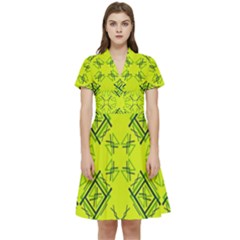 Abstract Pattern Geometric Backgrounds   Short Sleeve Waist Detail Dress