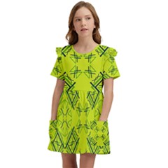 Abstract Pattern Geometric Backgrounds   Kids  Frilly Sleeves Pocket Dress