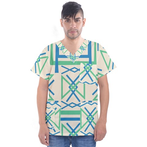 Abstract Pattern Geometric Backgrounds   Men s V-neck Scrub Top by Eskimos