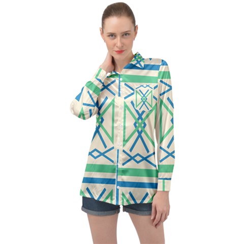 Abstract Pattern Geometric Backgrounds   Long Sleeve Satin Shirt by Eskimos