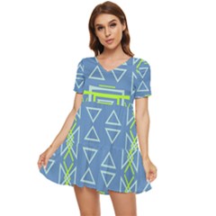 Abstract Pattern Geometric Backgrounds   Tiered Short Sleeve Babydoll Dress by Eskimos