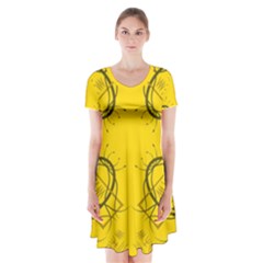 Abstract Pattern Geometric Backgrounds   Short Sleeve V-neck Flare Dress by Eskimos