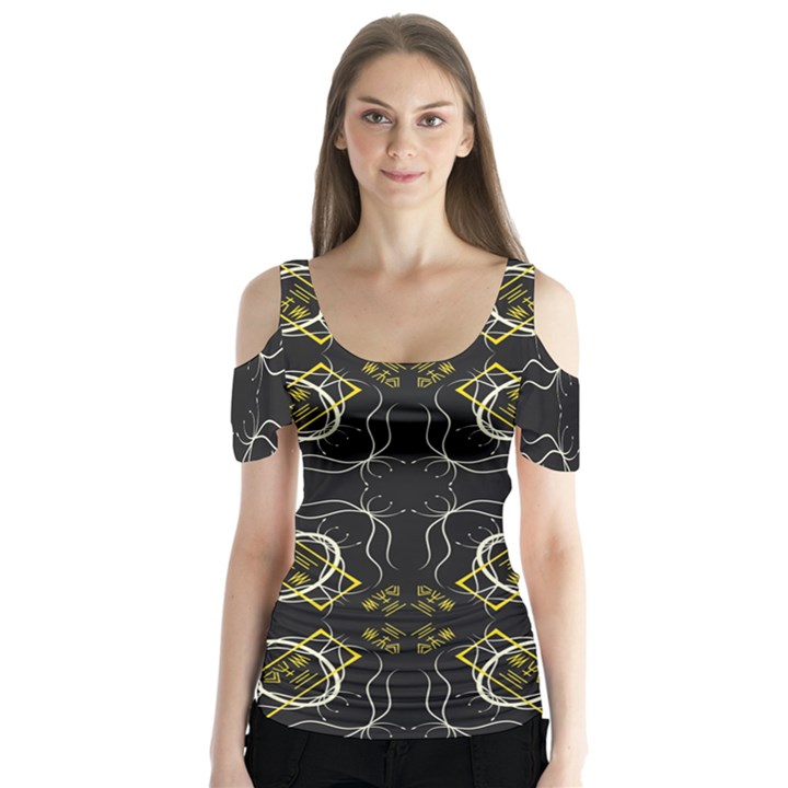 Abstract pattern geometric backgrounds   Butterfly Sleeve Cutout Tee 