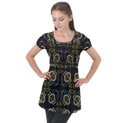 Abstract Pattern Geometric Backgrounds   Puff Sleeve Tunic Top by Eskimos