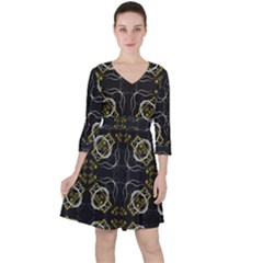 Abstract Pattern Geometric Backgrounds   Quarter Sleeve Ruffle Waist Dress by Eskimos