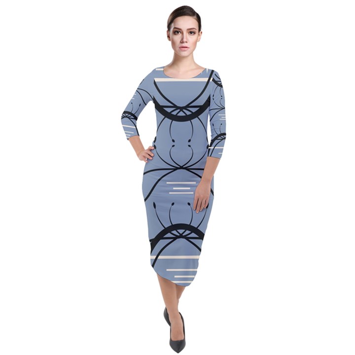 Abstract pattern geometric backgrounds   Quarter Sleeve Midi Velour Bodycon Dress