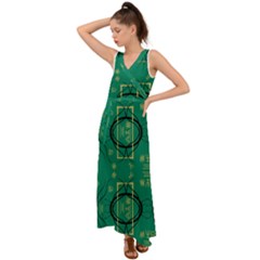 Abstract Pattern Geometric Backgrounds   V-neck Chiffon Maxi Dress by Eskimos