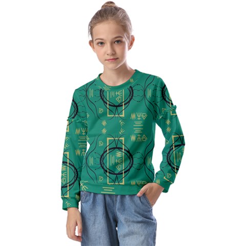 Abstract Pattern Geometric Backgrounds   Kids  Long Sleeve Tee With Frill  by Eskimos