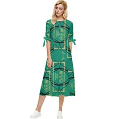 Abstract Pattern Geometric Backgrounds   Bow Sleeve Chiffon Midi Dress