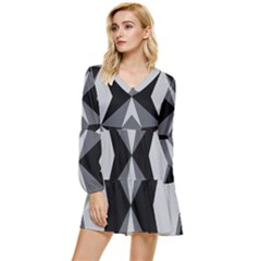 Abstract Pattern Geometric Backgrounds   Tiered Long Sleeve Mini Dress