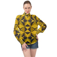 Abstract Pattern Geometric Backgrounds   High Neck Long Sleeve Chiffon Top by Eskimos