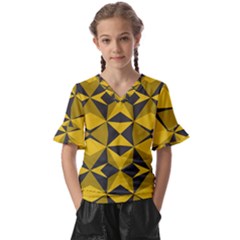 Abstract Pattern Geometric Backgrounds   Kids  V-neck Horn Sleeve Blouse by Eskimos