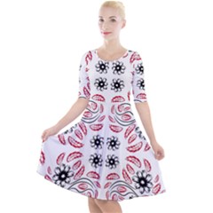 Folk Flowers Print Floral Pattern Ethnic Art Quarter Sleeve A-line Dress by Eskimos