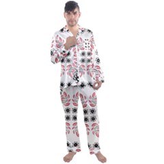 Folk Flowers Print Floral Pattern Ethnic Art Men s Long Sleeve Satin Pajamas Set by Eskimos