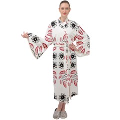 Folk Flowers Print Floral Pattern Ethnic Art Maxi Velour Kimono by Eskimos