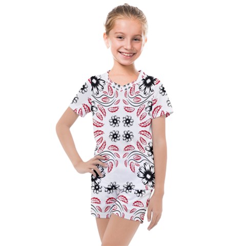 Folk Flowers Print Floral Pattern Ethnic Art Kids  Mesh Tee And Shorts Set by Eskimos