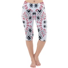 Folk Flowers Print Floral Pattern Ethnic Art Lightweight Velour Cropped Yoga Leggings by Eskimos