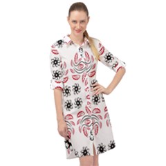 Folk Flowers Print Floral Pattern Ethnic Art Long Sleeve Mini Shirt Dress by Eskimos