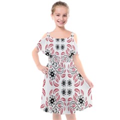 Folk Flowers Print Floral Pattern Ethnic Art Kids  Cut Out Shoulders Chiffon Dress by Eskimos