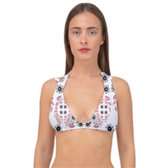 Folk Flowers Print Floral Pattern Ethnic Art Double Strap Halter Bikini Top by Eskimos