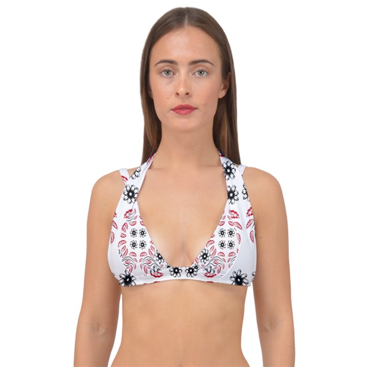 Folk flowers print Floral pattern Ethnic art Double Strap Halter Bikini Top