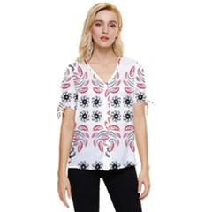 Folk Flowers Print Floral Pattern Ethnic Art Bow Sleeve Button Up Top by Eskimos