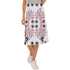 Folk Flowers Print Floral Pattern Ethnic Art Midi Panel Skirt by Eskimos